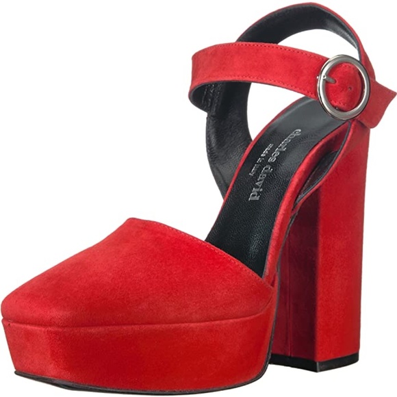 CHARLES DAVID Roan Red Suede Platform Block Heel Ankle Strap Sandals 41 - Picture 3 of 16